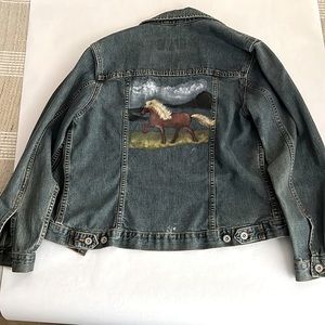 Ladies Hand Painted Icelandic Horse Denim Jean Jacket